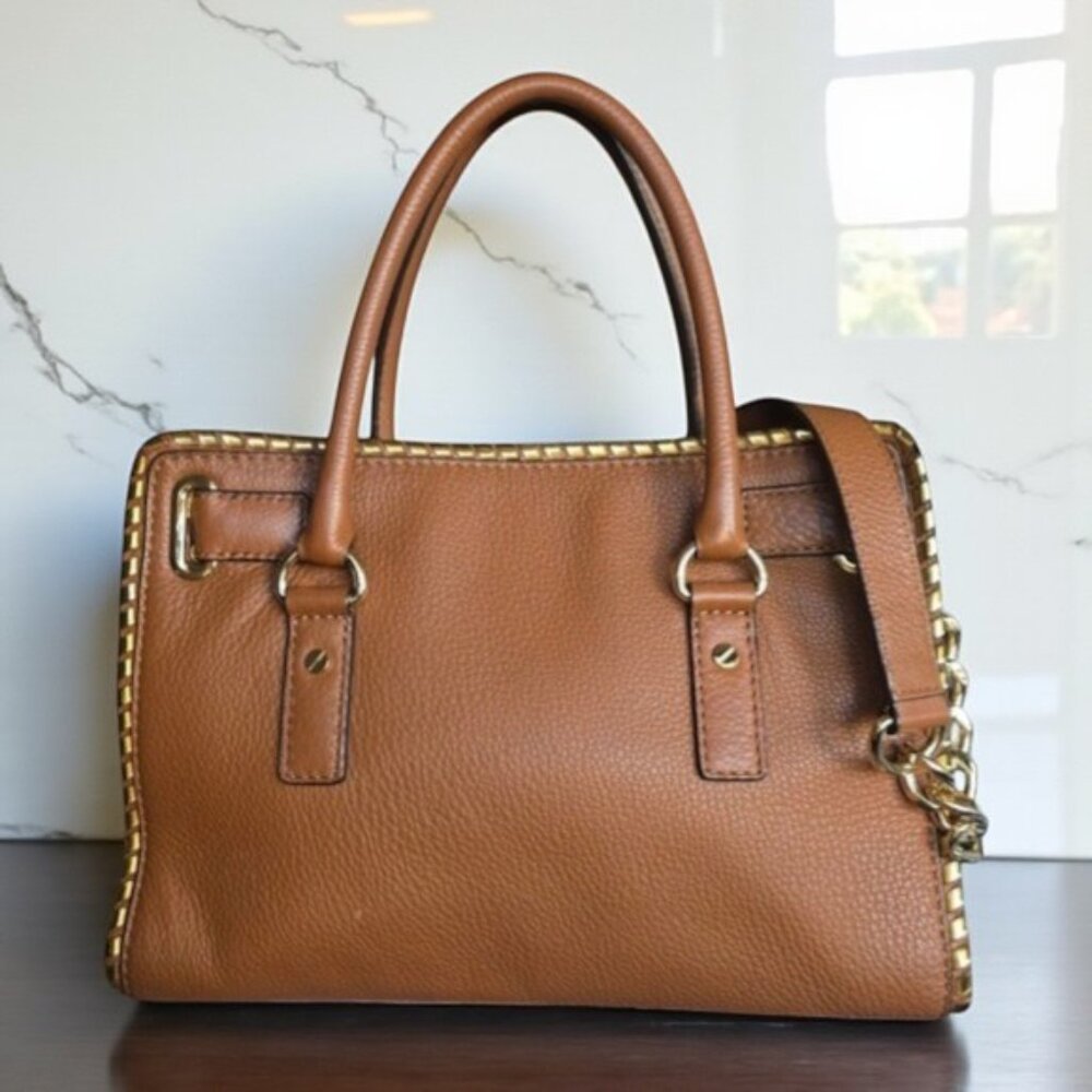 Michael Kors Hamilton Rich Brown Gold Chain Satchel Quiet Luxury Like New - Picture 6 of 16